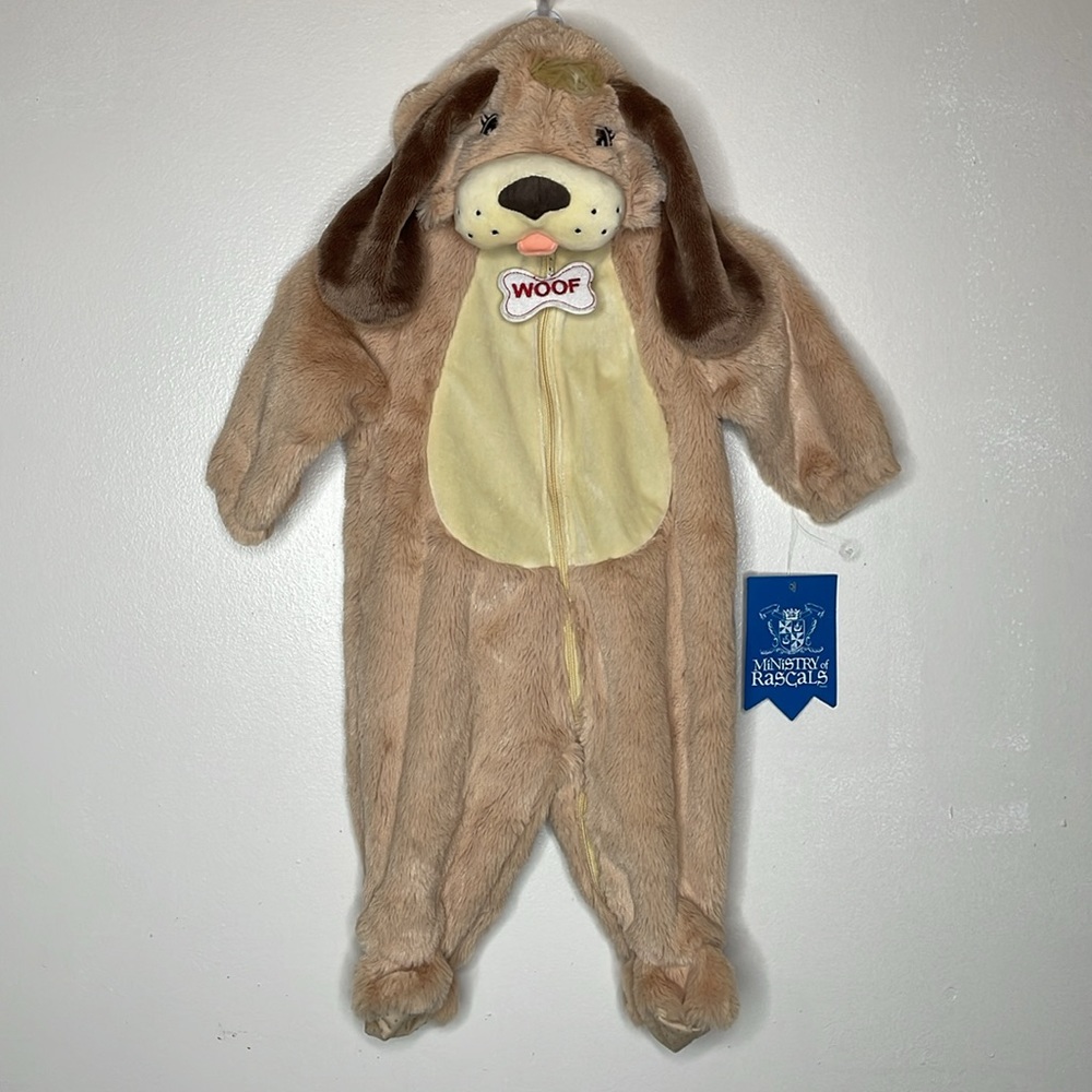 MINISTRY OF RASCALS Halloween Costume Dog One Piece Zip Front Tan & Brown 3-6M